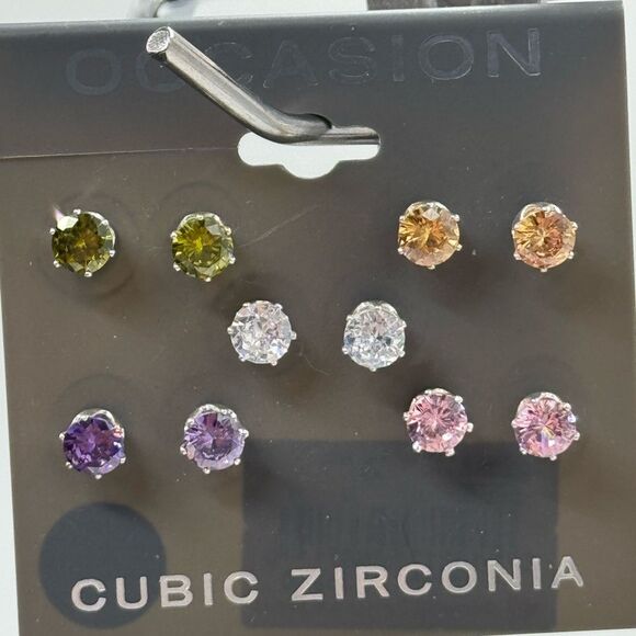 KOHL'S Occasion 5 Pairs Multi Color Cubic Zirconia Post Earrings - Picture 5 of 6